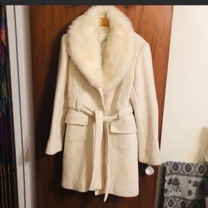 COAT Marciano M Winter White Wool Rabbit Faux Fur